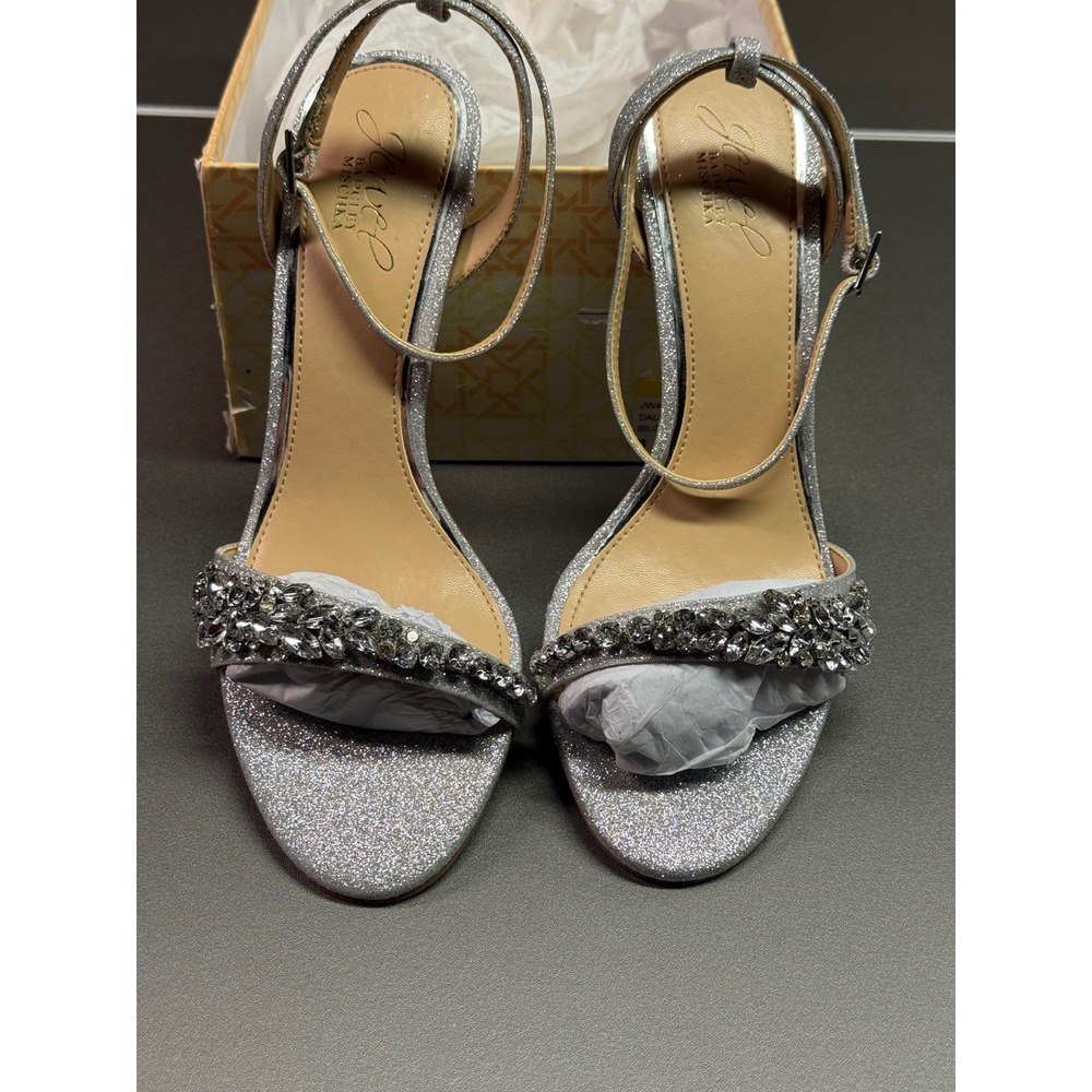Jewel Badgley Mischka Silver Glitter Crystal Ankle Strap Heels 8 wedding guest